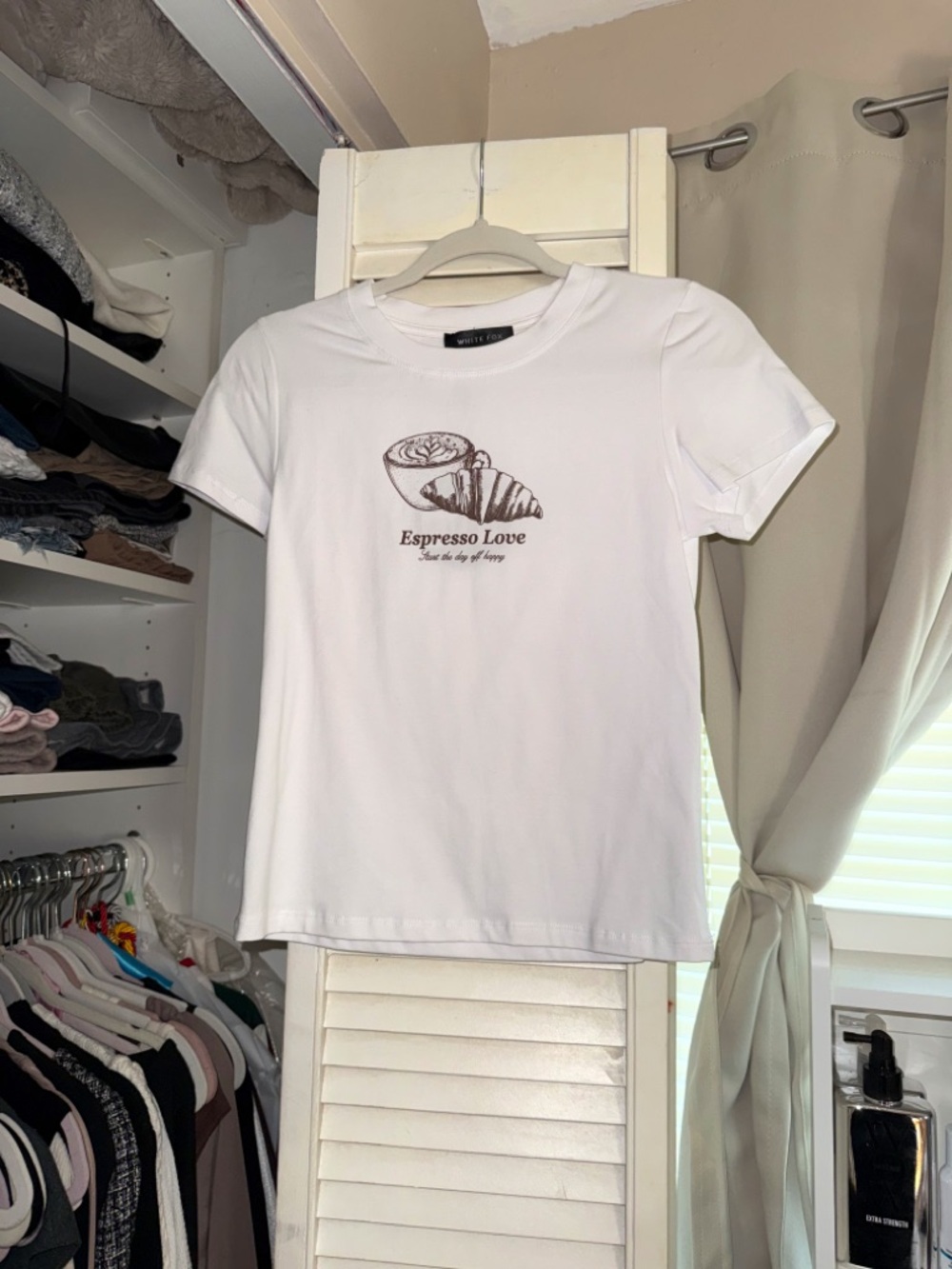White Fox Start the Day Off Happy Tee ☕️🥐